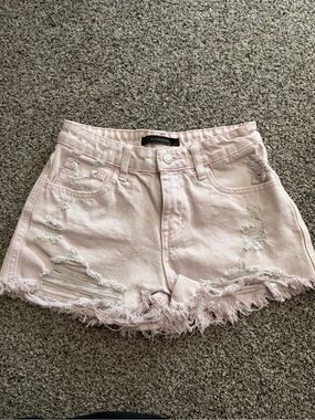 Flying Monkey Pale Pink Distressed High Rise Denim Shorts